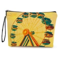 Yellow cosmetic bag with ferris wheel print, canvas texture and wrist strap - Vintage Ferris Wheel Print (With Wrist Strap)