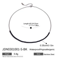 Collana minimalista in acciaio inossidabile con perle di onice nero 3,5 mm ed estensione - Nero (JDN0301001-S-BK)