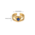Detailed view of gold open ring with blue heart stone and dimensions 17mm and 8mm - Blue Heart Gemstone