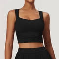 Top corto da yoga nero attillato con arricciatura laterale e scollo quadrato donna - S / Nero Premium