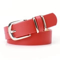 Cinturón de cuero rojo clásico con hebilla de plata pulida y anillos dobles de leopardo - Rojo