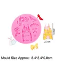 Pink castle and princess dress silicone fondant mold for cake decoration 8.4x8.4cm - Princess Castle Series (15-399) / Pink