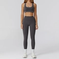 Ensemble de yoga 3 pièces gris foncé avec lignes contrastées et coupe moulante - S / Soutien-gorge de sport + Leggings / Gris Volcanique
