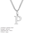 Minimalist stainless steel necklace featuring a silver letter P pendant for women - Letter Style(P) (CDNP014) / Silver