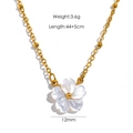 18K gold plated titanium necklace with 12mm white shell flower pendant, 3.6g weight - Necklace