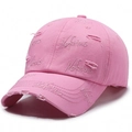 Rosa Baseballkappe aus Baumwolle mit Nefarious-Stickerei und modischen Riss-Effekten - Verstellbar / Fuchsia