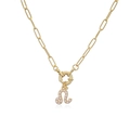 Detailed close-up of a gold necklace with a Leo zodiac pearl pendant on a paperclip chain - Leo / Gold