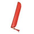 Minimalist red leather pencil case with matching pull tab and metal zipper closure - Red