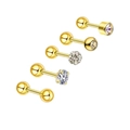 5-teiliges goldfarbenes Ohrstecker-Set aus Edelstahl mit Zirkonia und Schraubverschluss - Set 4 (Gold/Rundkopf/Krappenzirkon)