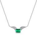 S925 silver necklace with emerald-cut green stone and sparkling angel wings pendant - 925 Silver / Green