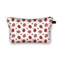 Cute strawberry print cosmetic bag with red heart pattern and black zipper closure - 08-White Dense Strawberry Heart
