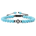Bracelet tressé ajustable avec perles en turquoise et pendentif en métal réfléchi - Turquoise