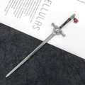 Silver sword hair pin with black handle and red teardrop gemstone pendant charm - Enamel Filling / Irregular Water Drop (Gun Black)
