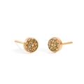 Minimalist round stud earrings in gold finish featuring pavé-set olive green gemstones - Rose Gold + Light Green