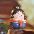 Cute Siamese cat blind box figure in blue floral outfit and orange bow decoration - Blue Base Figurine
