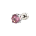 Dettaglio orecchino a perno con zircone rosa in acciaio inossidabile e chiusura a vite - 3mm / Argento Rosa