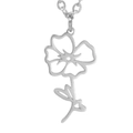 Minimalist silver flower pendant necklace with hollow petal design in stainless steel - Steel Color Poppy