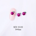 Detail showing 8x8mm peach nail charm with pink enamel and green leaf on nail tip - Rose Purple Peach (White K Base) (8349)