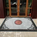Blue Chinese entrance mat with red Double Happiness symbol and golden frame - 60x90cm / New Chinese Entryway Style 017 (Double Happiness Pattern)