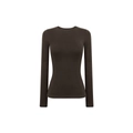 Slim fit long sleeve crew neck t-shirt in dark brown ribbed fabric for a minimalist look - Dark Brown