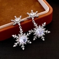Silver snowflake earrings with sparkling zircons and pearls in vintage French style - 47# Overlapping Snowflake Silver (47# Silver Pin-Silver-Snowflake)