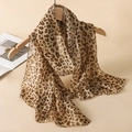 Classic leopard print chiffon scarf in light brown and beige tones for all seasons - Light Brown Leopard