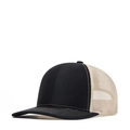 Classic black and beige curved brim trucker hat with breathable mesh back and contrast stitching - Adjustable / Black + Light Khaki Mesh