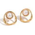 Irregular 18K gold plated hoop earrings with faux pearl center in a vintage style - Irregular Hollow Round Imitation Pearl / Gold