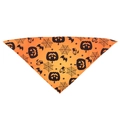 Detail of orange Halloween dog bandana with black pumpkin and spider web prints - Yellow Pumpkin