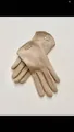 Women's warm apricot faux suede gloves with metal logo detail and cozy lining - Small Gold Tag / Beige Apricot