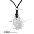 Silver teardrop stainless steel pendant necklace with black cord and 23mm dimensions - Silver Necklace