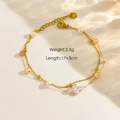 Bracelet double rang en acier inoxydable plaqué or 14K avec perles baroques et croix - Cross Artificial Pearl (B5)