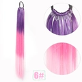 Detail view of 70cm purple to pink gradient ponytail extension with elastic hair tie - Purple Pink Gradient