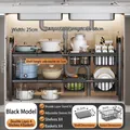Expandable black stainless steel 2-tier under sink kitchen storage rack 69-88cm - Double Tier 4 Boards 4 Baskets / Classic Black