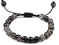 Adjustable dragon vein agate beaded bracelet with black braided rope for men - Dragon Vein Agate Style