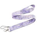 Close-up of purple marble pattern fabric lanyard with metal swivel hook and string loop - Purple Marble (KP547-11)