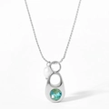 Silver nested loop necklace featuring a sea-blue gemstone and a delicate white pearl charm - Silver Necklace - Blue Zircon (PDD156)