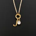 14K gold plated stainless steel initial J necklace with sparkling CZ pendant for women - Letter J