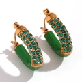 U-shaped gold plated earrings with green micro-pave zircons and enamel finish - Gold Green