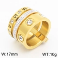 Three-layer Roman numeral shell ring in gold finish with embedded crystals, 17mm wide - US 7 / Gold Wide Pave Style (KR1087547-K)