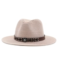 Unisex Western straw cowboy hat with brown leather band and vintage metal studs - M (56-58cm) / Flesh Pink