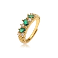 Adjustable V-shaped gold ring featuring green and clear zircons with a vintage texture - Style D / Gold