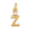 Gold-plated copper letter Z pendant featuring a clear round micro-set cubic zirconia - Single Stone Letter Z