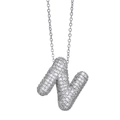 Silver letter N necklace pendant with sparkling zircon micro-paving for women - Letter N / Silver