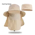Beigefarbener Sonnenhut mit breiter Krempe, abnehmbarer Maske und Nackenschutz für Outdoor - Beige