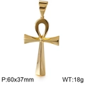 Colgante cruz Ankh dorada vintage en acero pulido, tamaño 60x37mm y peso de 18g - Oro Grande (KP57174-BD) / Con cadena