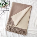Sciarpa reversibile marrone e beige in finto cashmere con nappe ed eleganza - 2# Riso kaki