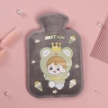 Gray plush hot water bottle with cute cartoon boy and MEET YOU text on pink background - Large Grey - Frog Prince