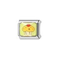 Italian charm link with yellow cupcake and red cherry on silver stainless steel - Cupcake Design (Y53) / Silver