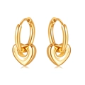 Polished 18K gold stainless steel hoop earrings with solid 3D heart-shaped pendants - Small Gold Heart